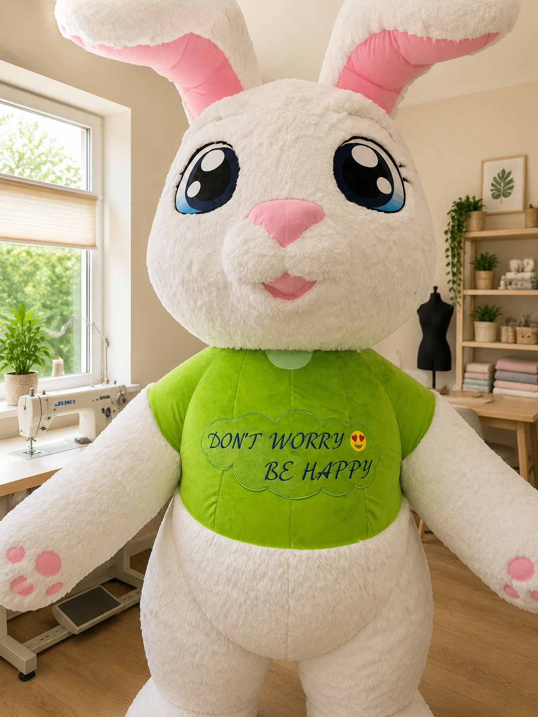 Inflatable White Rabbit Mascot with Embroidery