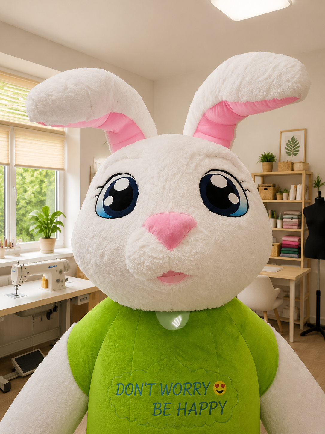 Inflatable White Rabbit Mascot with Embroidery