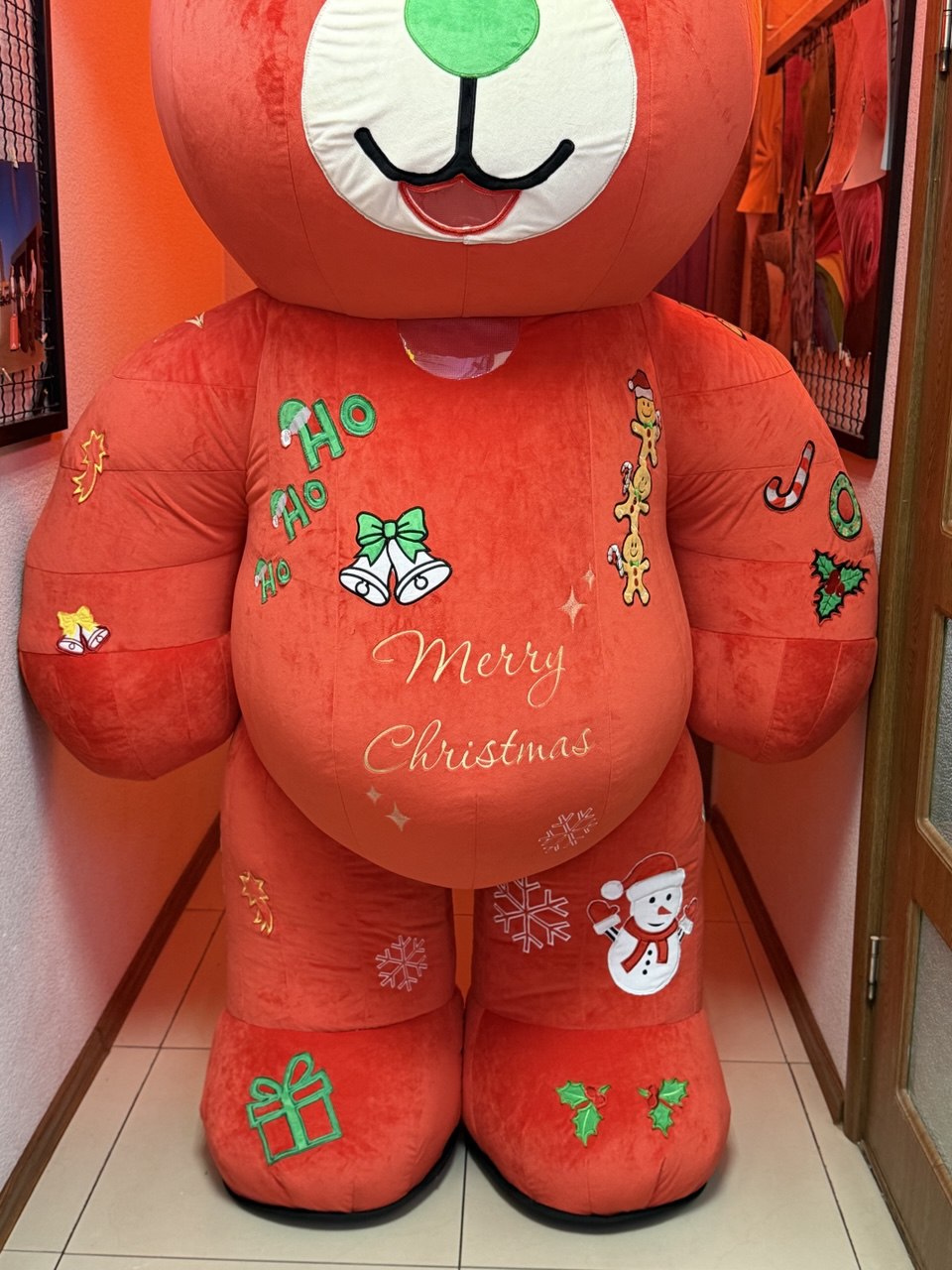 Inflatable Chrismas Bear Mascot with custom embroidery