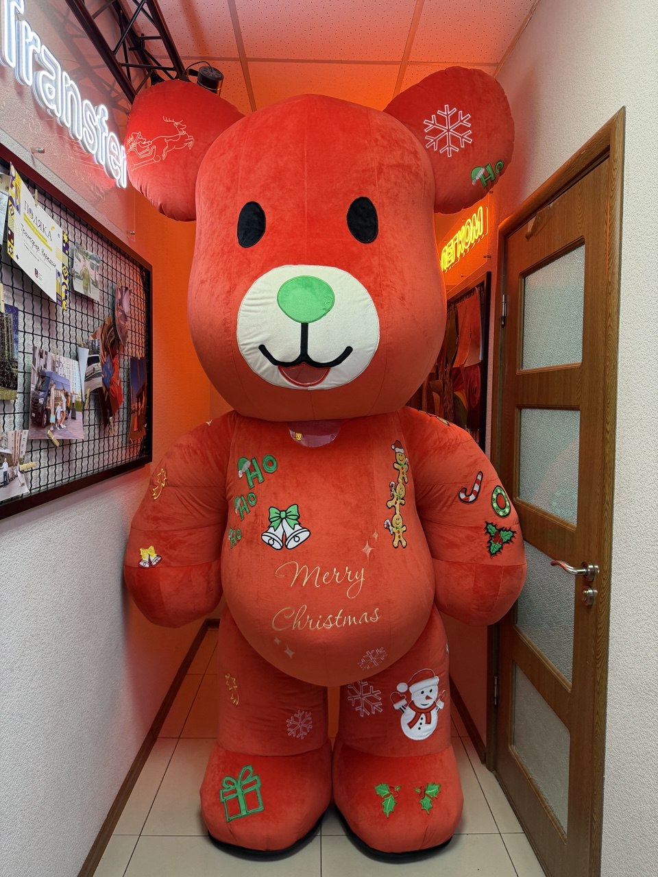 Inflatable Chrismas Bear Mascot with custom embroidery