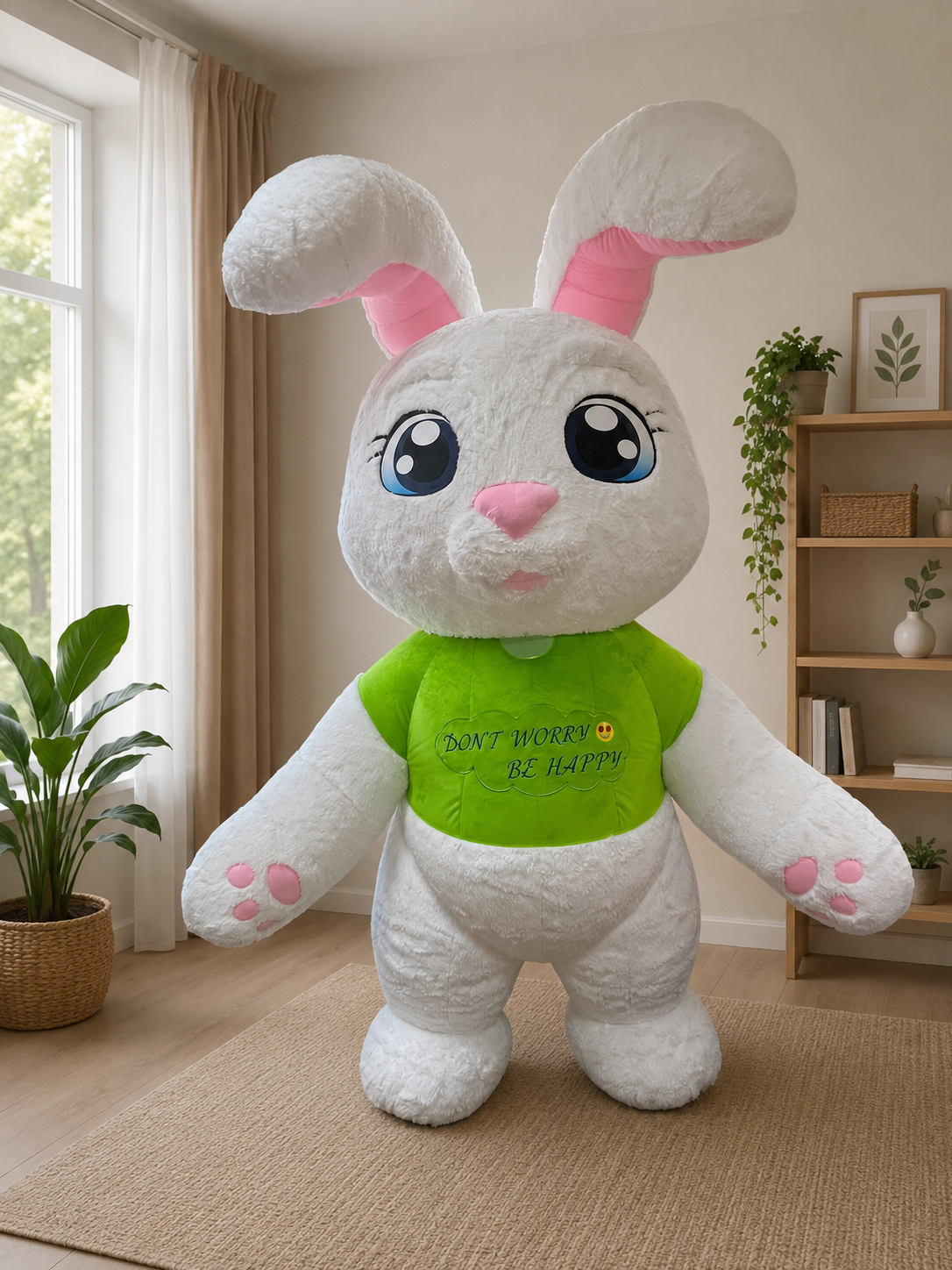 Inflatable White Rabbit Mascot with Embroidery