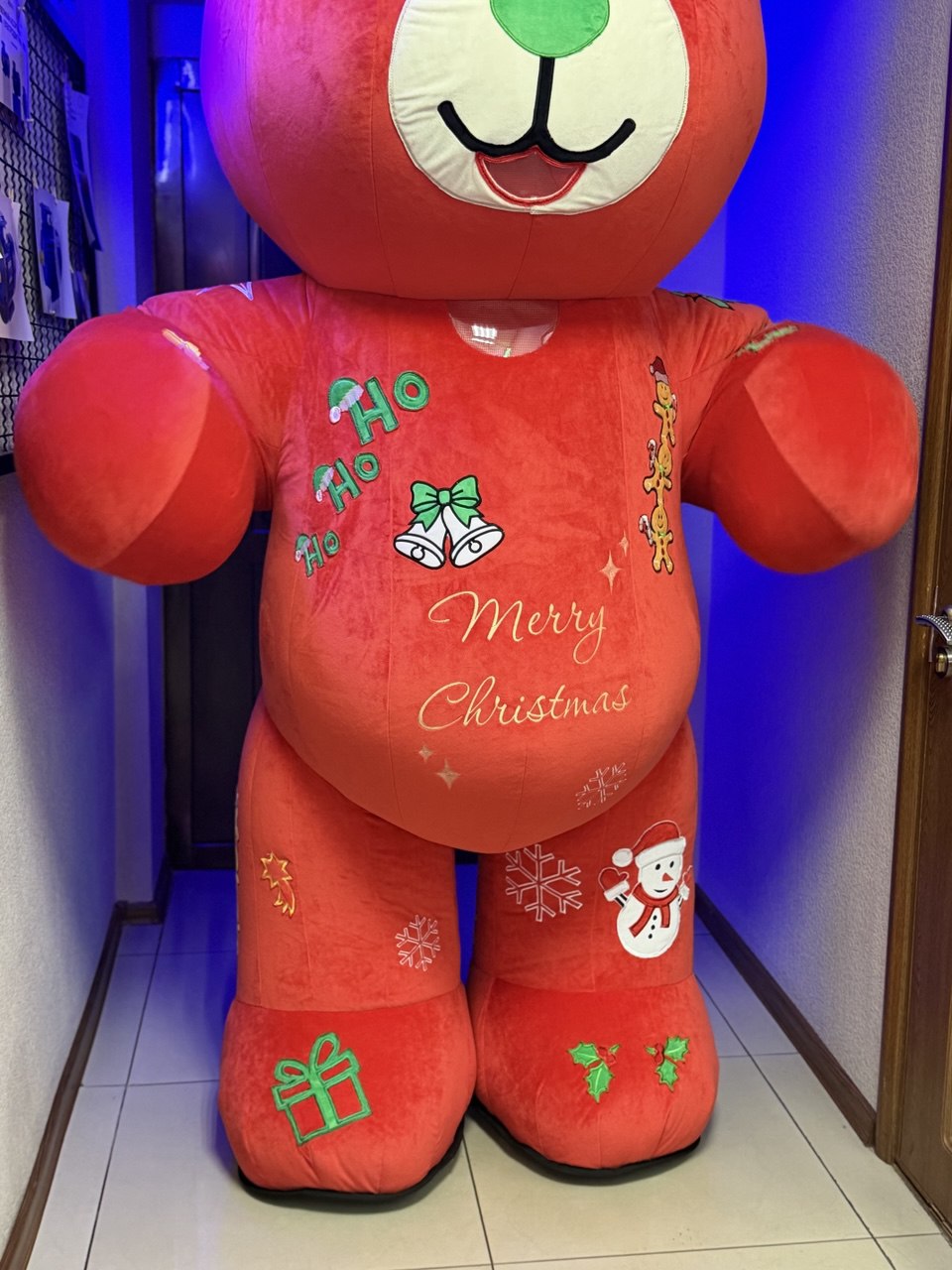 Inflatable Chrismas Bear Mascot with custom embroidery