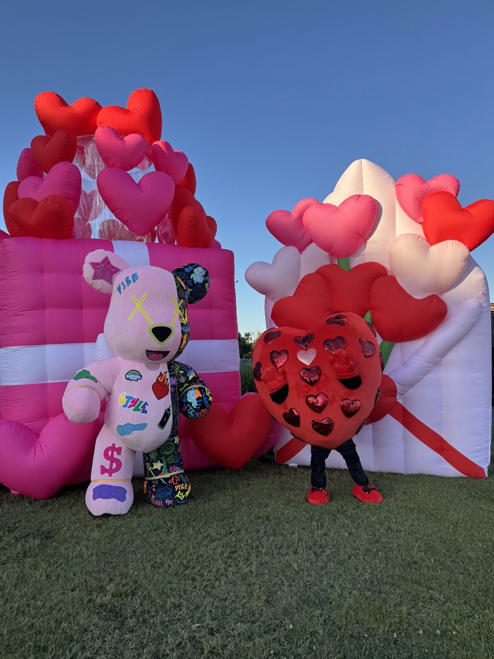 Inflatable Rock and Roll Bear Mascot with custom embroidery