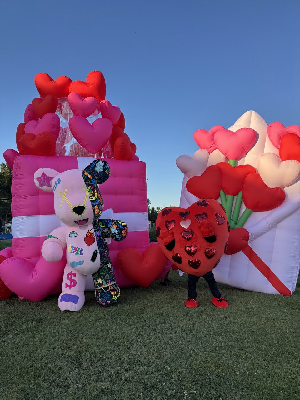 Inflatable Rock and Roll Bear Mascot with custom embroidery