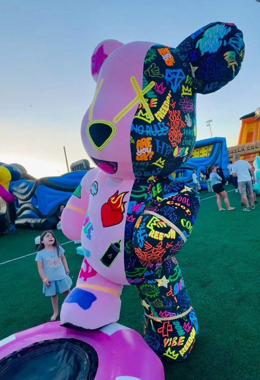 Inflatable Rock and Roll Bear Mascot with custom embroidery