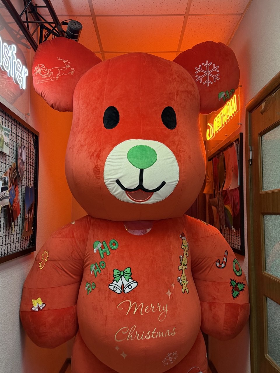 Inflatable Chrismas Bear Mascot with custom embroidery