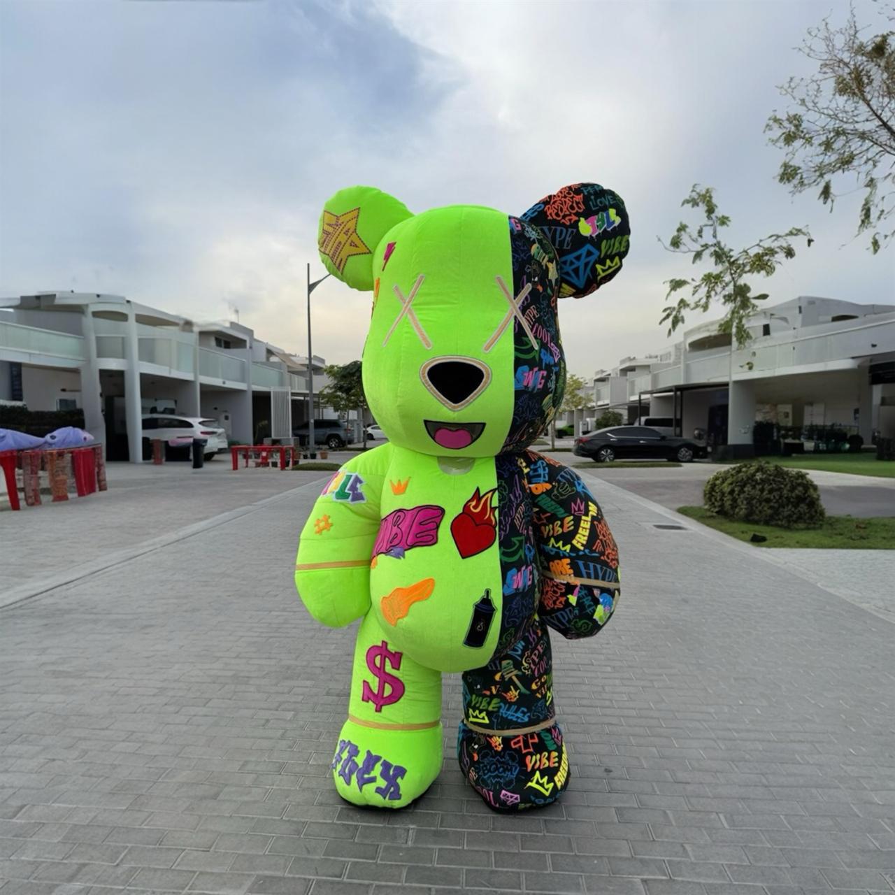 Inflatable Graffiti Bear Mascot with custom embroidery