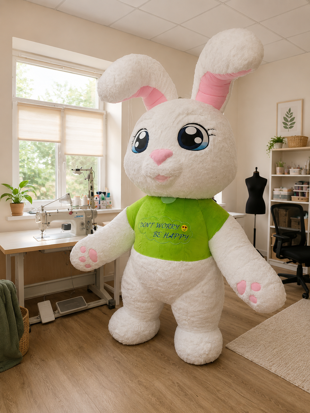Inflatable White Rabbit Mascot with Embroidery