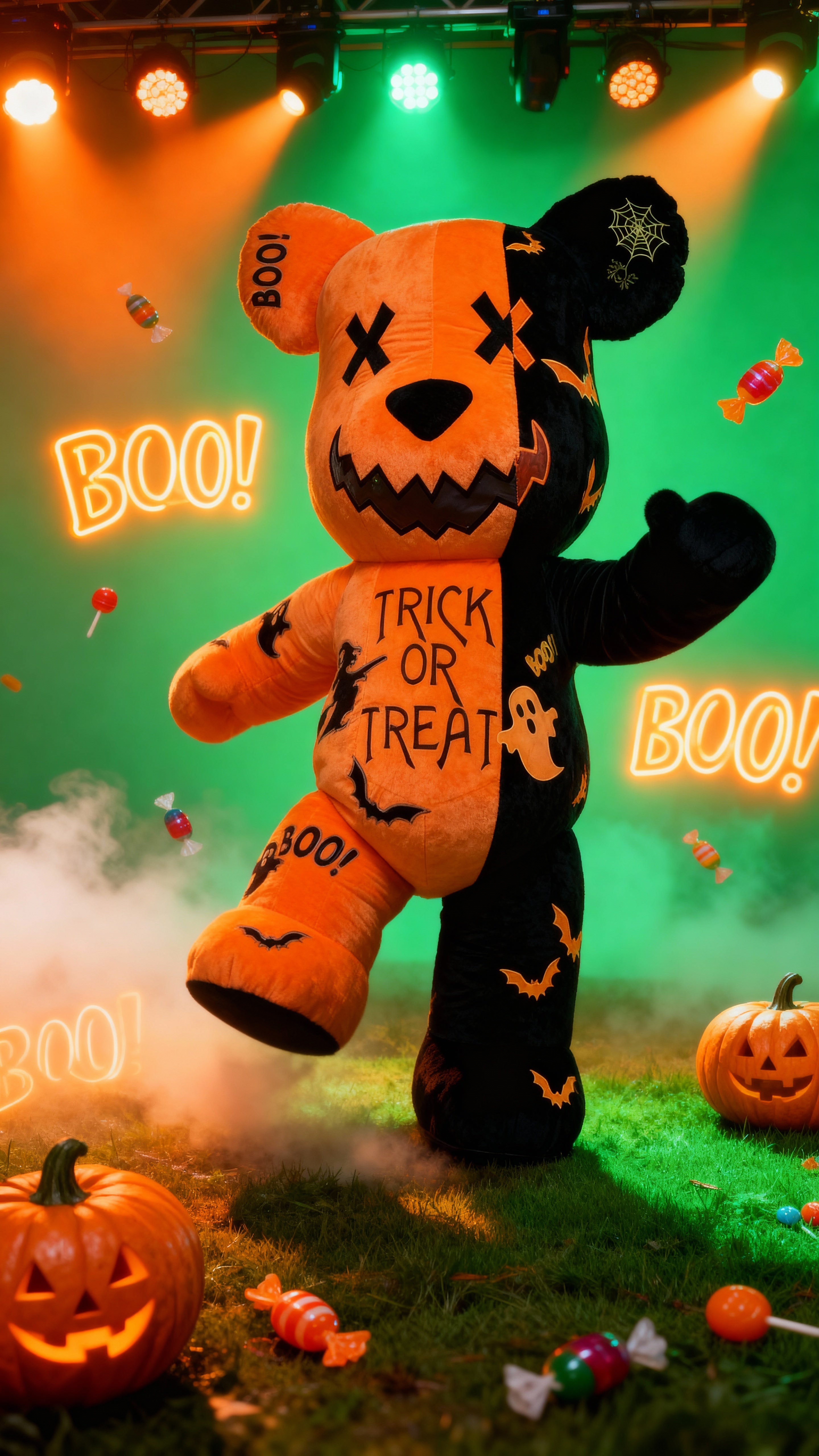 Inflatable Halloween Bear Mascot with custom embroidery