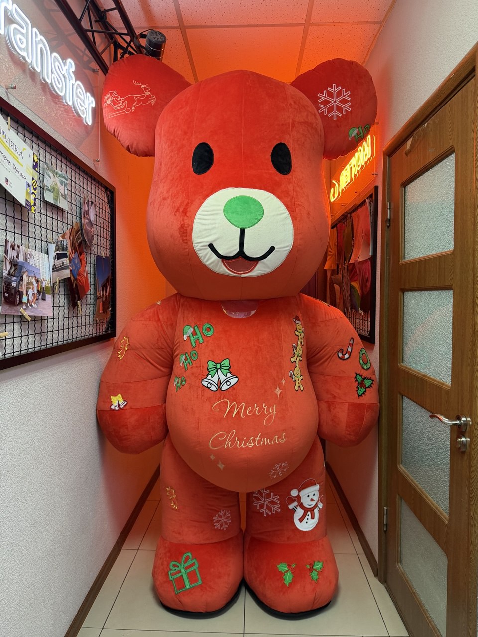 Inflatable Chrismas Bear Mascot with custom embroidery