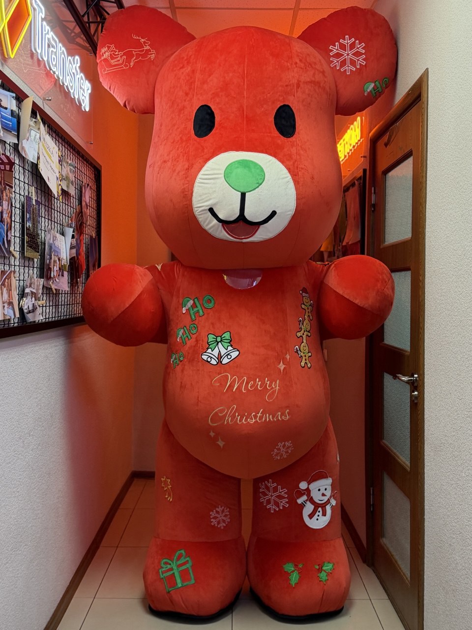 Inflatable Chrismas Bear Mascot with custom embroidery