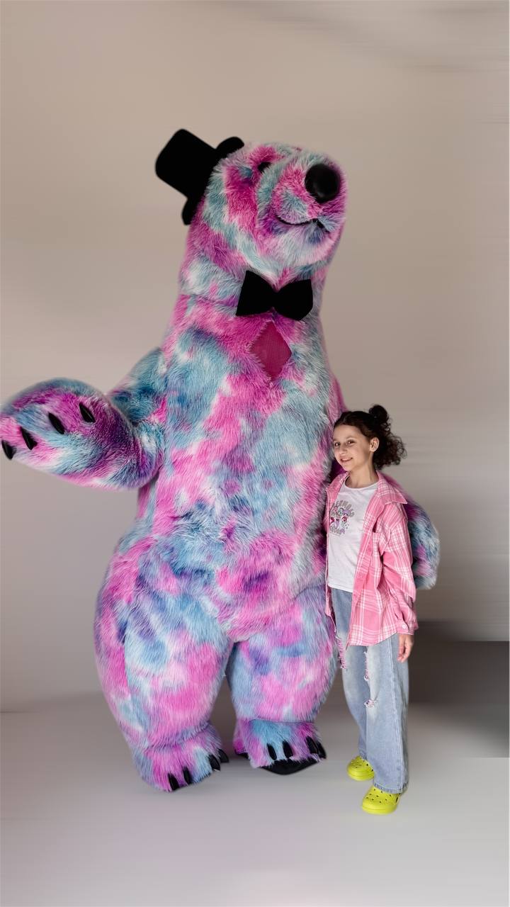 Inflatable Colorful Polar Bear Mascot with top hat and  bow tie