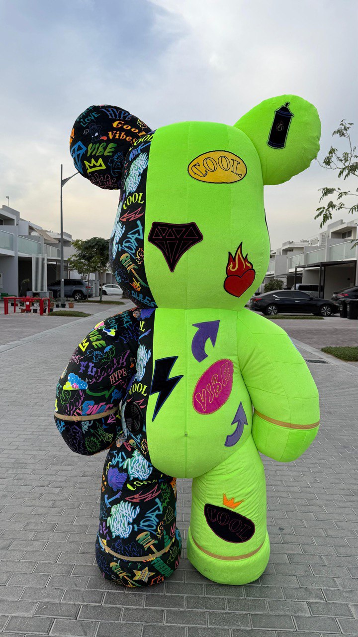 Inflatable Graffiti Bear Mascot with custom embroidery