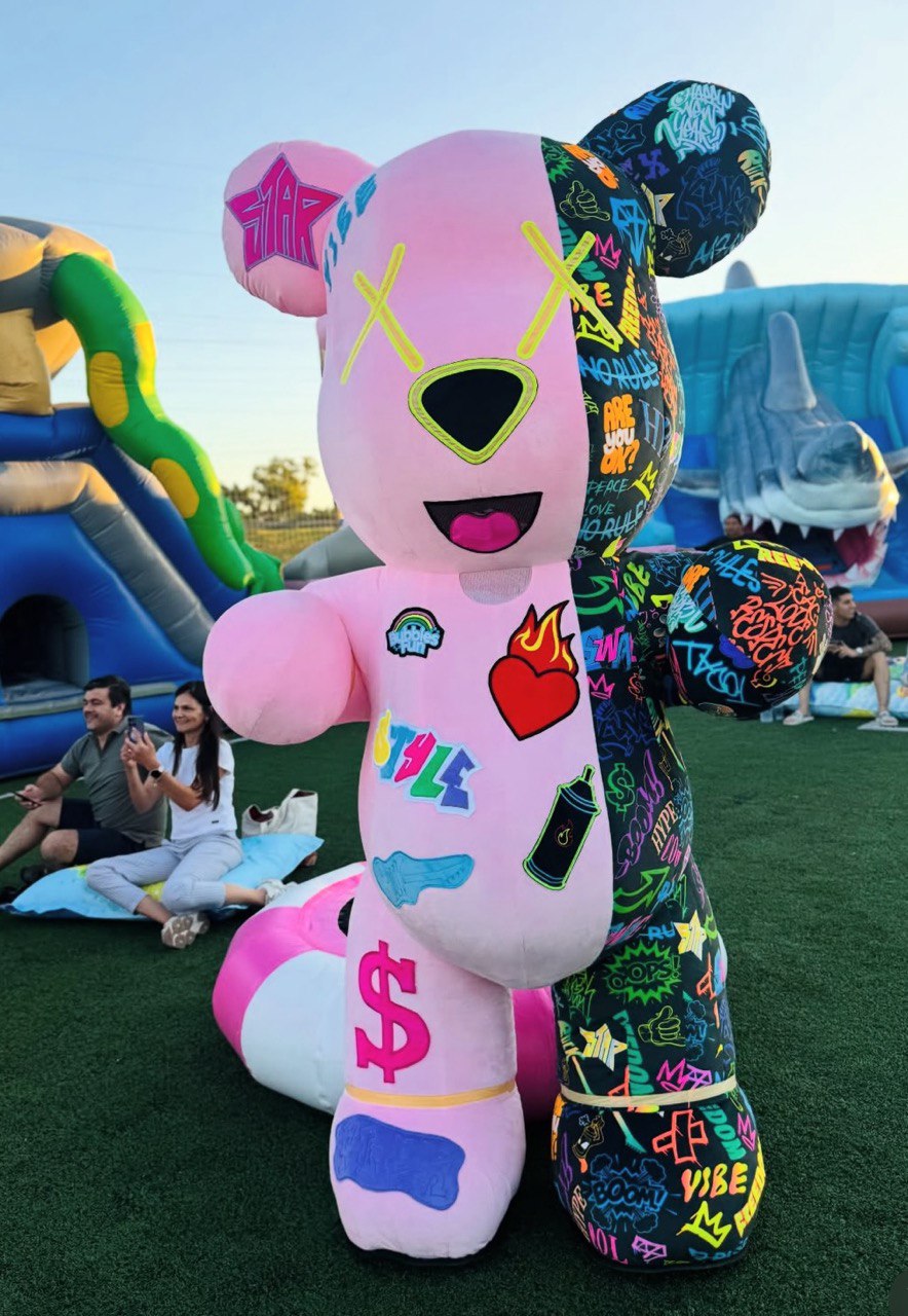 Inflatable Rock and Roll Bear Mascot with custom embroidery
