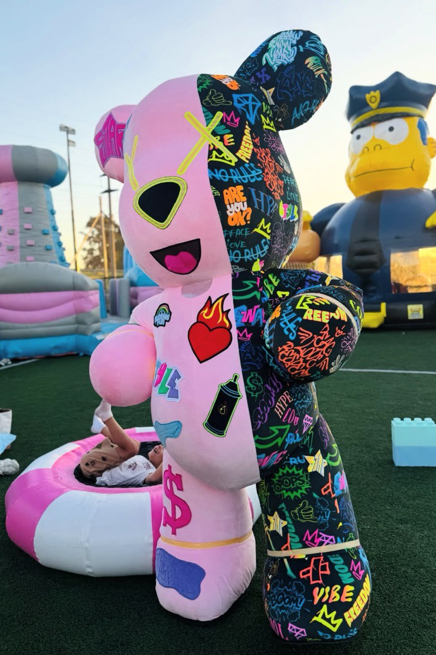 Inflatable Rock and Roll Bear Mascot with custom embroidery