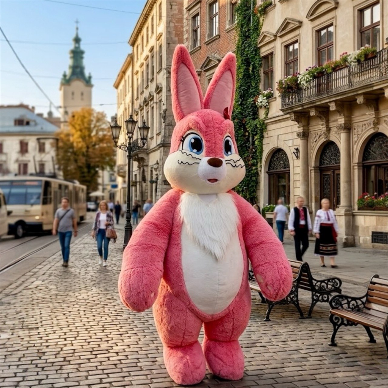 Inflatable Pink Rabbit Mascot Costume